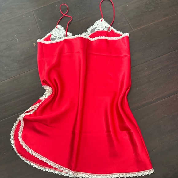 Vintage Red Satin & Lace Slip Dress | 80s 90s Lingerie Nightgown S/M - Picture 4 of 4